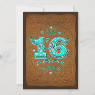 Western Rustic Bruin & Turquoise ZESTIEN 16 Feest Kaart