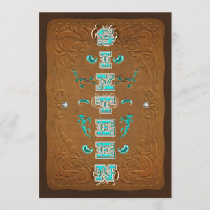 Western Rustic Bruin & Turquoise ZESTIEN 16 Feest Kaart