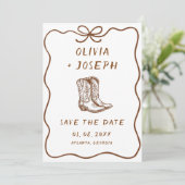Western Rustic Cowboy Boots Photo Save the Date Kaart (Staand voorkant)
