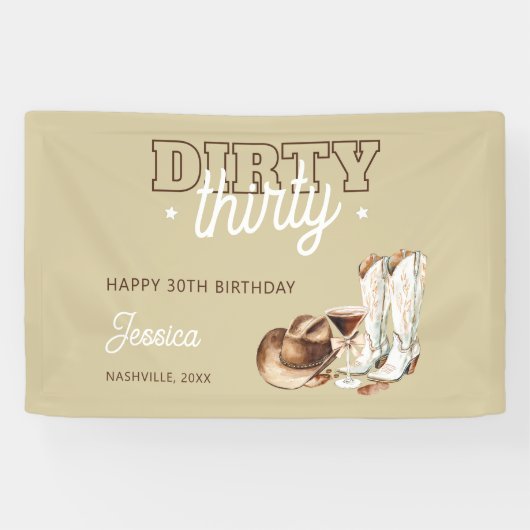 Western Rustic Dirty Thirty 30th Birthday Party Spandoek (Horizontaal)