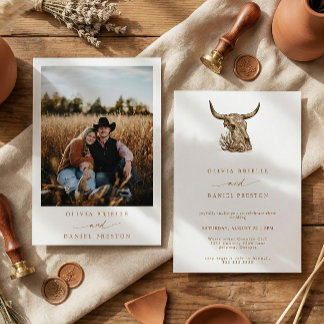 Western Rustic Pampas Grass Boho Photo Wedding Inv Kaart