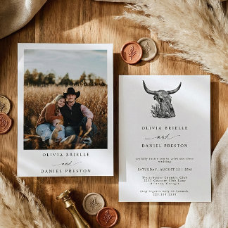 Western Rustic Pampas Grass Boho Photo Wedding Kaart