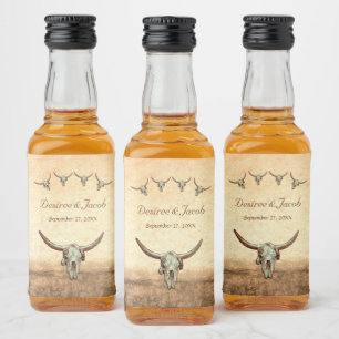 Western Rustic Wedding Country Bull Koe Skull Likeurfles Etiket