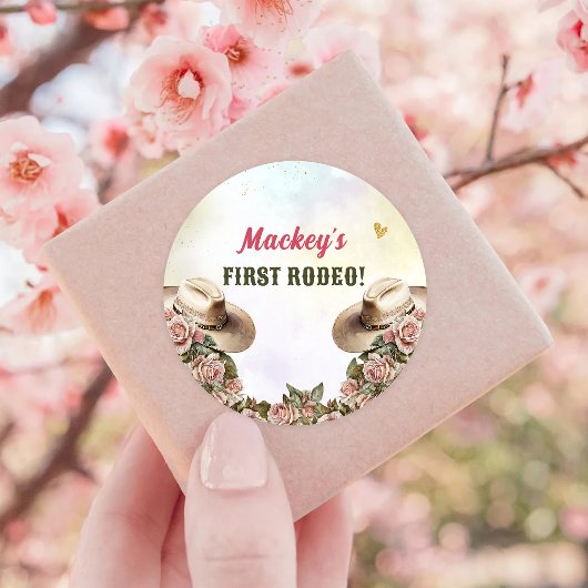 Western rustiek bloemig verjaardagsfeestje ronde sticker