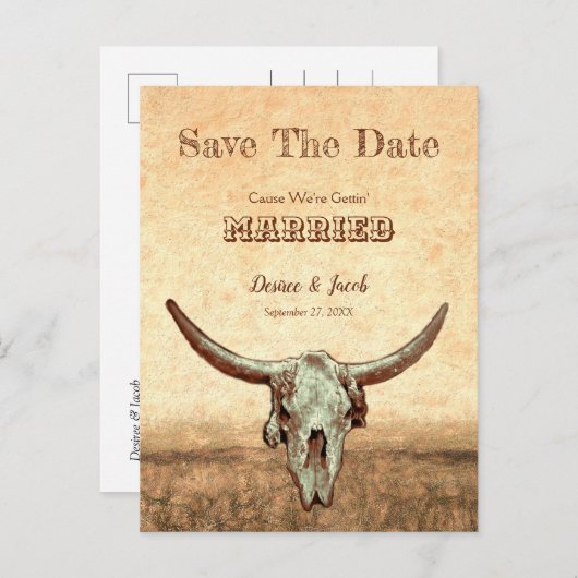Western Rustisch land beige sparen de datum Briefkaart (Voorkant / Achterkant)