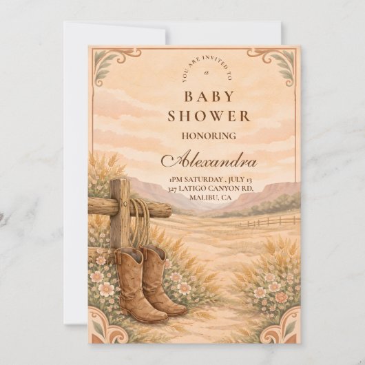 Western Saddle Desert Baby Shower Kaart (Voorkant)