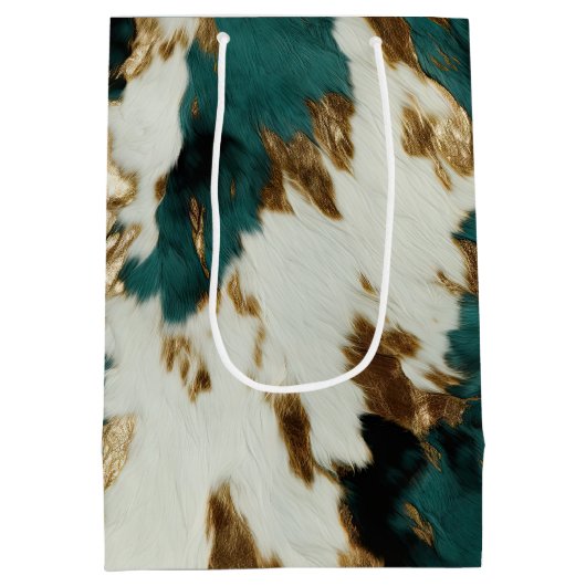 Western Smaragd Goud Wit Koeienhuid Medium Cadeauzakje (Achterkant)