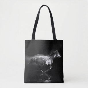 Western-stijl galoping Pinto Horse and Smoke Tote Bag