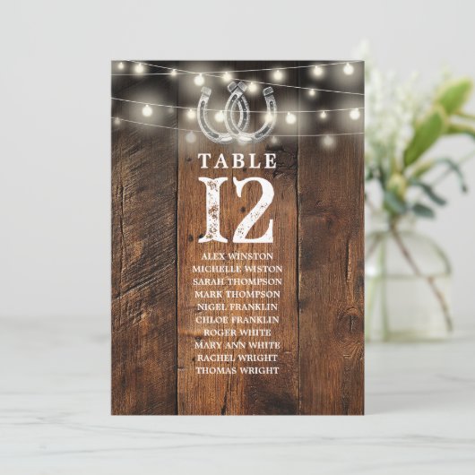 Western String Lights Table Number Seating Chart Kaart (Staand voorkant)