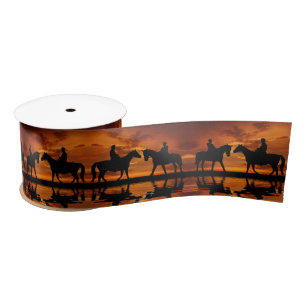 Western Sunset Horseback Riding cowboy silhouette Lint
