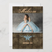 Western Sweet 16 Invitation Blue Star Brown (Dos)