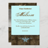 Western Sweet 16 Invitation Blue Star Brown (Devant / Derrière)