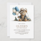 Western Teddy Bear 1st Birthday Party Invitation (Devant)