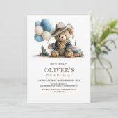 Western Teddy Bear 1st Birthday Party Invitation (Debout devant)