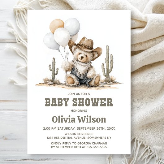Western Teddy Bear Baby Shower Invitation