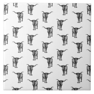 Western Texas Longhorn Bull CUSTOM BG COLOR Tegeltje