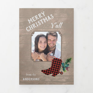 Western thema Hout 4 Fotosjabloon Kerstmis Drieluik Wenskaart
