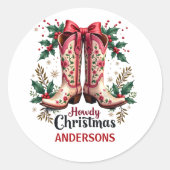 Western Theme Howdy Christmas Cowgirl Boots Ronde Sticker (Voorkant)