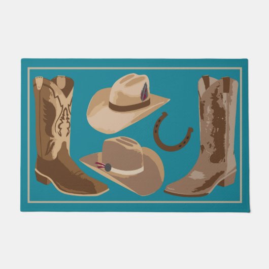 Western Turquoise Blauwgroen Blue Brown Cowboy Boo Deurmat (Voorkant)