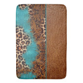 Western Turquoise Glitter Flourish Leather Leopard Badmat (Voorkant Verticaal)