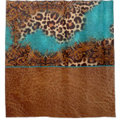 Western Turquoise Glitter Flourish Leather Leopard Douchegordijn (Voorkant)