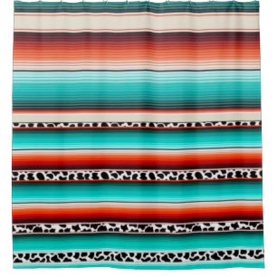 Western Turquoise Terracotta Strepen Koe Print Douchegordijn