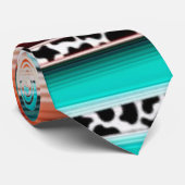 Western Turquoise Terracotta Strepen Koe Print Stropdas (Opgerold)