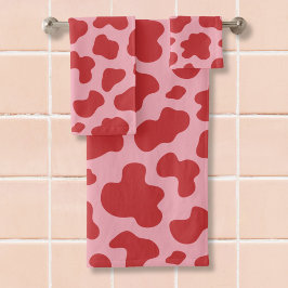 Western Valentines Day Cow Print Cowgirl Pink Red Bad Handdoek