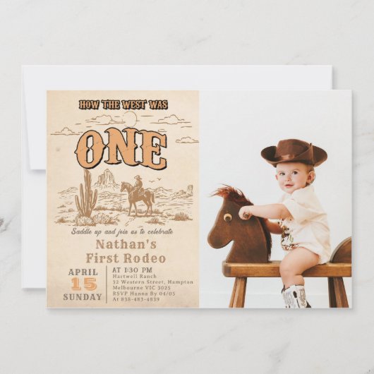 Western Vintage Rodeo 1st Birthday Invitation  (Devant)