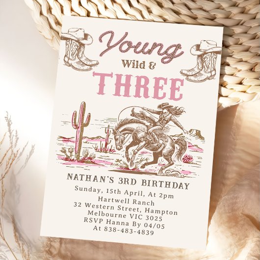 Western Vintage Rodeo 3rd Birthday Invitation 