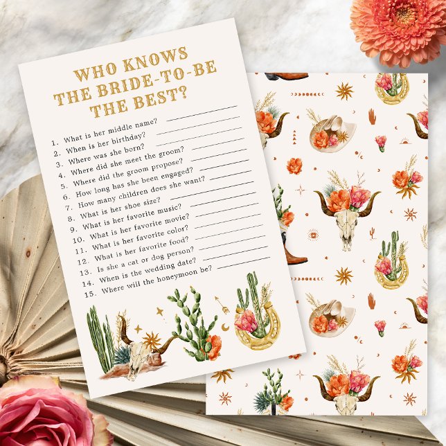 Western Vrijgezellenfeest spel (Western Who Knows the Bride -To-Be Best? Bridal Shower Game by Painted Paperie
)
