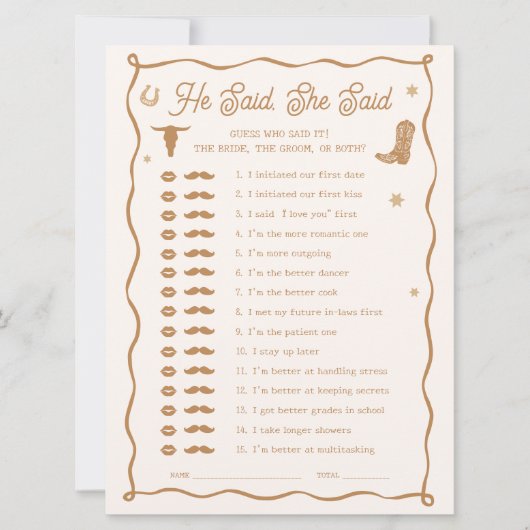 Western Vrijgezellenfeest zei hij dat ze game Kaar Kaart (Voorkant)