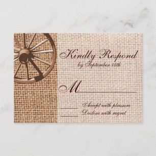 Western Wagon Wheel Burlap Wedding Carte RSVP