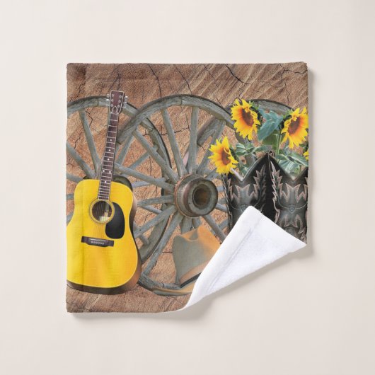 Western Wagon Wheel Guitar Cowboy bottes tournesol (Gant de toilette)