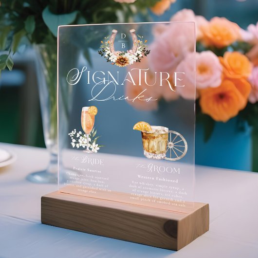 Western Watercolor Bride & Groom Signature Boisson