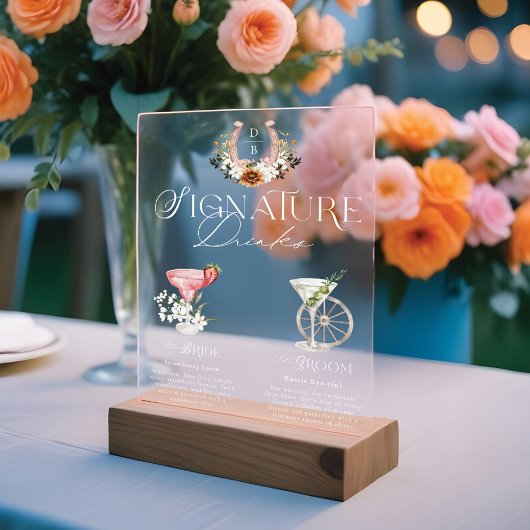 Western Watercolor Bride & Groom Signature Boisson