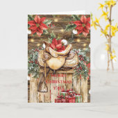 Western zadel rode poinsettias kerst kaart (Gele Bloem)