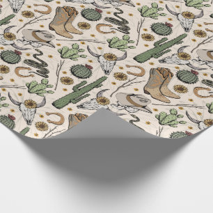 Westerne Americana lachende cowboyschedel en cactu Cadeaupapier