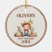 Westerne Baby Boy Eerste Kerstdag Keramisch Ornament (Voorkant)