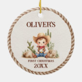 Westerne Baby Boy Eerste Kerstdag Keramisch Ornament (Achterkant)