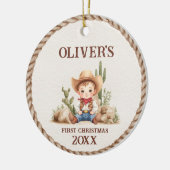 Westerne Baby Boy Eerste Kerstfoto Ornament (Links)