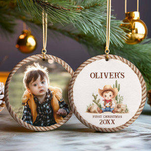 Westerne Baby Boy Eerste Kerstfoto Ornament