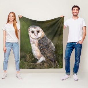 Westerne Barn Owl - Gigned Waterverf Painting  Fleece Deken