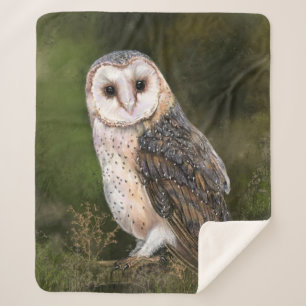 Westerne Barn Owl - Gigned Waterverf Painting  Sherpa Deken