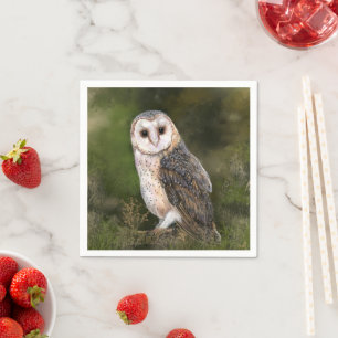 Westerne Barn Owl - Migned Waterverf Painting Art Servet