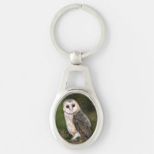 Westerne Barn Owl - Migned Waterverf Painting Art Sleutelhanger