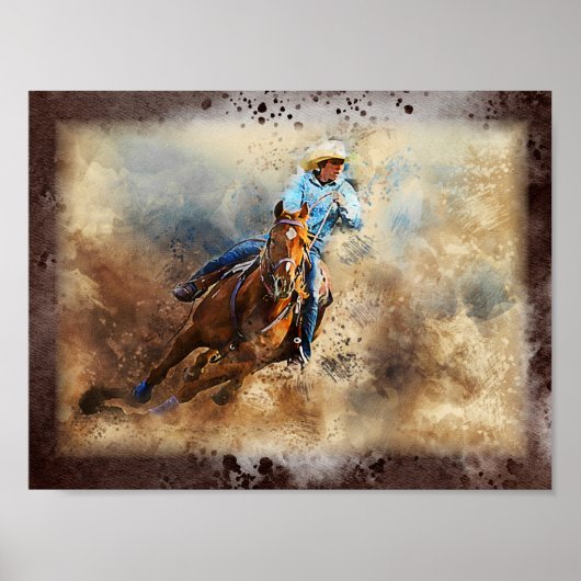Westerne Barrel Racing Cowgirl Decoupage Print (Voorkant)