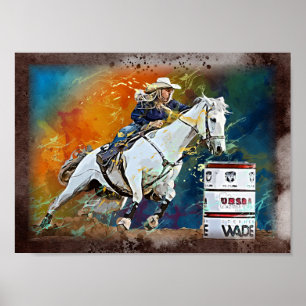 Westerne Barrel Racing Cowgirl Decoupage Print