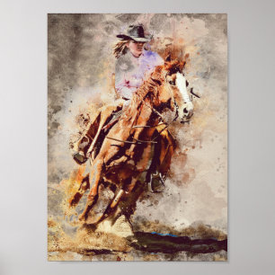 Westerne Barrel Racing Cowgirl Decoupage Print