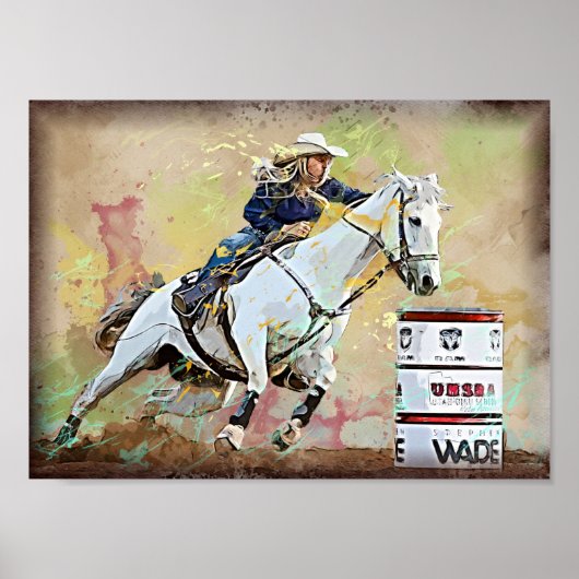Westerne Barrel Racing Cowgirl Decoupage Print (Voorkant)